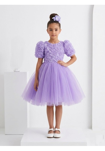 Mnk Baby & Kids Luvia Kısa Kol Kız Tütü Abiye Elbise M00811 Lila