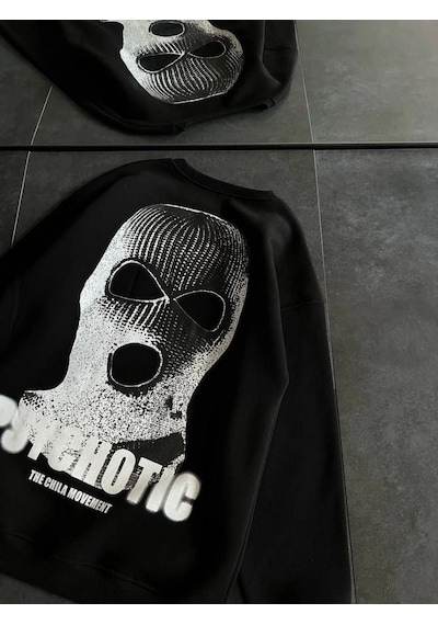 Mbb E-ticaret Kadın 3 İplik Kışlık Bisiklet Yaka Baskılı Sweatshirt - Siyah