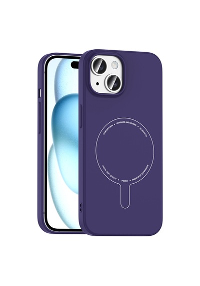 Maks Technology iPhone Uyumlu 15 Kılıf M-safe Şarj Özellikli Kamera Korumalı Mkst Elio Sert Pc Kapak - Derin Mor
