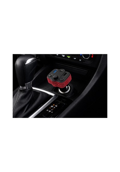 Araç İçi Kırmızı Kristal Taşlı Fm Transmitter Bluetooth Usb Type-c Oto Çakmaklık