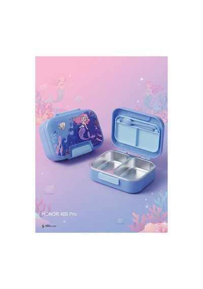 304 Paslanmaz Çelik 2 Katlı 2 Bölmeli 1030ml Happii Beslenme Çantası Temalı Lunch Box Mor