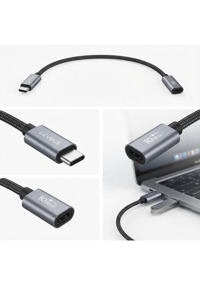 Levels Type -c To Type 10 Gbps Örgülü Kablo Uzatma / Dönüştürücü Adaptö