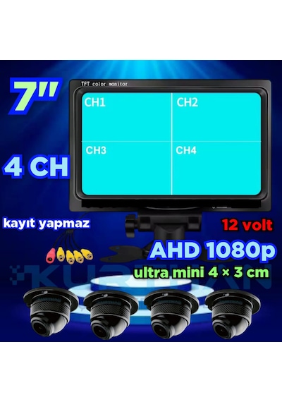 Kayıtsız 7 İnç Monitör Ve 4 Adet Ahd 1080p Go-1058 Kamera 12 V