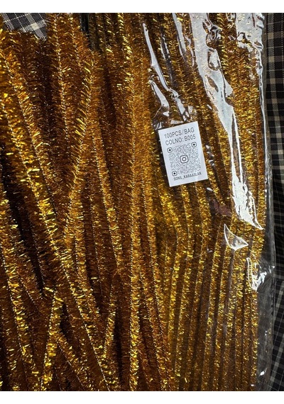 Şönil 100 Lü Gold Altın Simli Renk Kod B005 30 Cm - Yoğun Tüylü Tel El İşi 100 Lü Paket