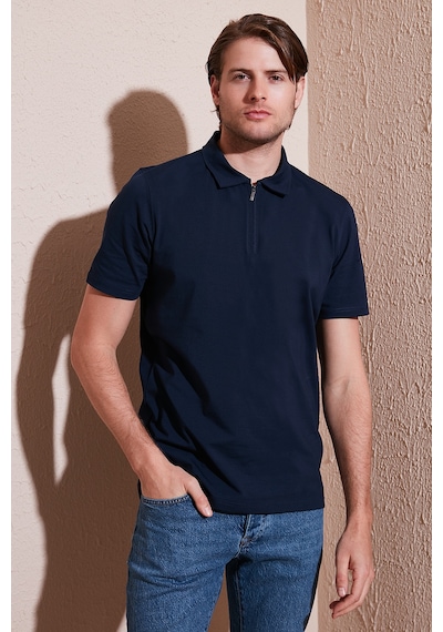 Buratti  Pamuklu Regular Fit Yarım Fermuarlı Erkek Polo Yaka T Shirt 5902972 Indigo