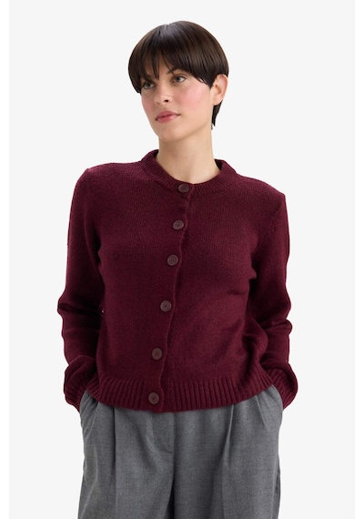 Defacto Regular Fit Bisiklet Yaka Basic Düz Düğmeli Soft Touch Yumuşak Triko Hırka E3654ax25wnbr467 Bordo