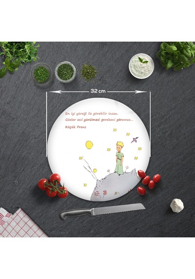 Decorita Cam Kesme Tahtası|Küçük Prens Desenli|Çap32cm