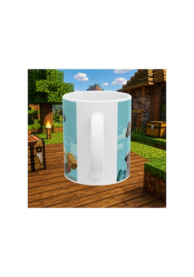 Minecraft Temalı Baskılı Beyaz Seramik Kupa - Oyuncu Hediyesi - Özel Tasarım Kupa Beyaz