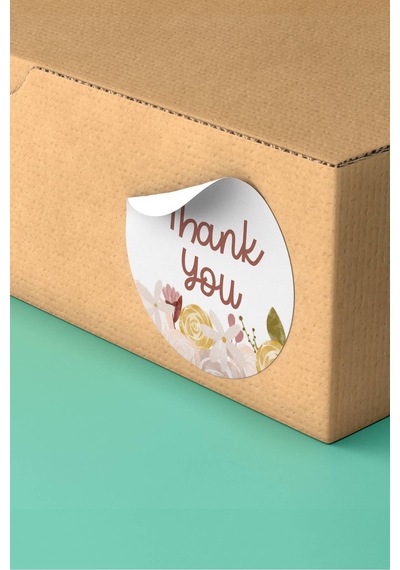 90 Adet Thank You Teşekkür Etiketi Çiçek Desenli 3x3cm St2007 Çok Renkli
