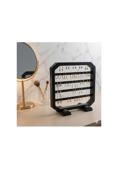 Modern Siyah Küpe Standı, Takı Düzenleyici, Takı Standı , Kolye Askısı , 4 Bölmeli Organizer