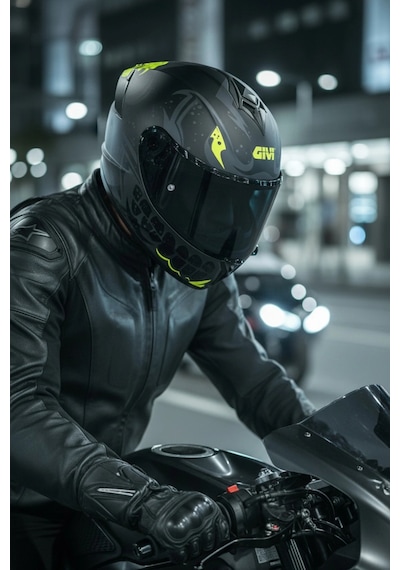 Gıvı 50.x Bones Sarı/ 1 Renkli 1 Şeffaf Vizörlü Motosiklet Kask Siyah Vizör + Şeffaf