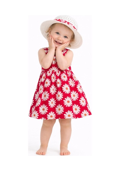Chicsy Baby Tatlı Kız Bebek Papatya Desenli Tarz Elbise Şapkalı Yazlık Kombin Kırmızı