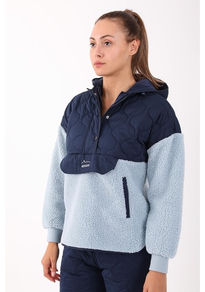 Maraton Sportswear Comfort Kadın Kapşonlu Uzun Kol Outdoor Sisli Mavi Sweatshirt 21441-sisli Mavi