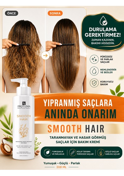 Kabarma Karşıtı Saç Kremi Anında Yumuşatma Elektriklenme Önleyici Durulanmayan Smooth Hair Krem 200 Ml