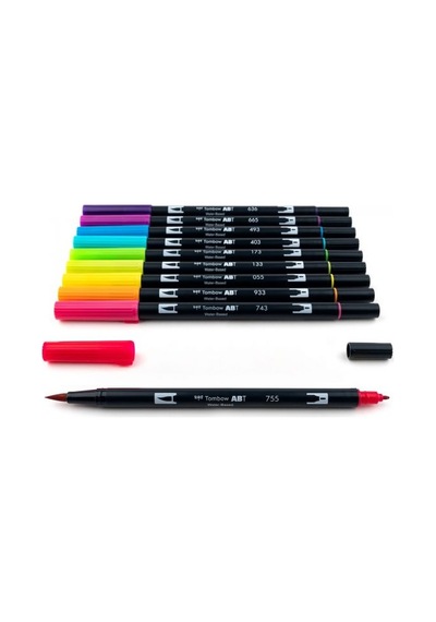 Tombow Abt Dual Brush Pen Grafik Kalemi 10'lu Set - Bright Parla