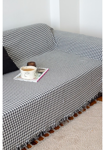 Antrasit Kolları Örten Kazayağı Battal Boy Koltuk, Kanepe, Çekyat, Örtüsü Koyugri 300 170 Cm Antrasit