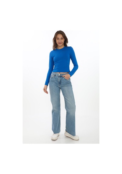 Likralı Pamuk Tişört-slim Fit -saks Saks