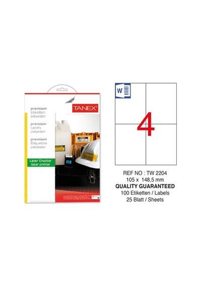 Tanex Tw-2204 105X148.5MM Polyester Etiket 25 Li