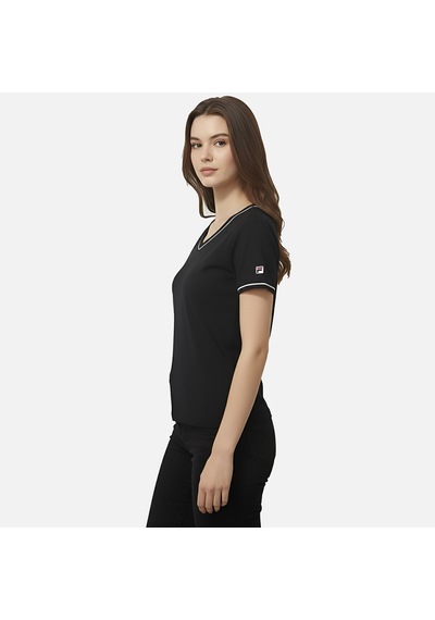 Siyah Fila Kadın Günlük T-shirt Portello Slim V-neck T-shirt Faw1166.80010 siyah