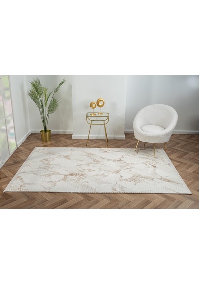 Scala Sc011a Beyaz Halı Geometrik Desenli Tozu Az Akrilik Salon Halısı Yatak Odası Mutfak Koridor
