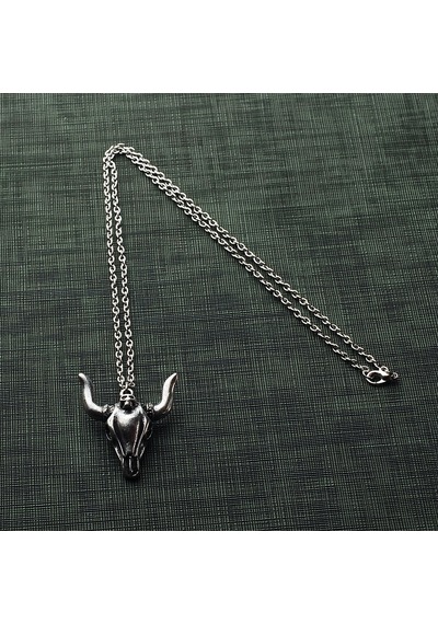 Bull Skull Erkek Kolye Boğa Kuru Kafatası Takı Aksesuar K24 T5