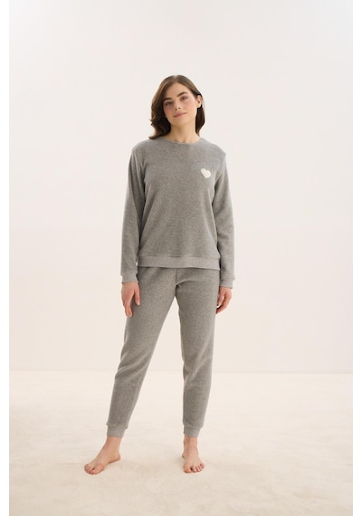 Sevim Kadın Uzun Kol Polar Gri Melanj Pijama Takım C1t5n1o61 001