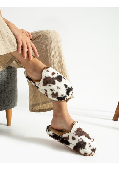 Moda Devrin Kahve Alacalı Yünlü Kışlık Terlik Kahverengi