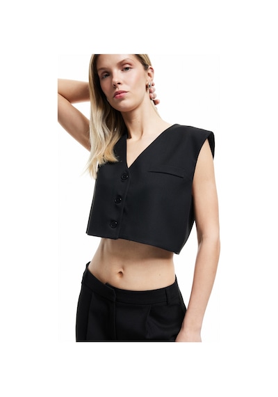 Koton Düğmeli V Yaka Kolsuz Crop Blazer Yelek Siyah 6wak20005pw Siyah