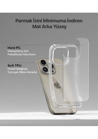 İphone İle Uyumlu Cyrstal Clear Şeffaf Silikon Kılıf Arkası Sert Polikarbonat Kenarları Yumuşak Tpu Silikon Premium Ultra Şeffaf Kılıf Kapak Matte Clear, 15 Pro Max