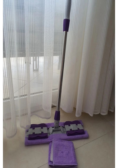 Teleskobik Cam Yer Tavan Silme - İstediğin Bezi Tak Kullan - 4 Mandallı -yedek Bezli Mop Seti Çok Renkli