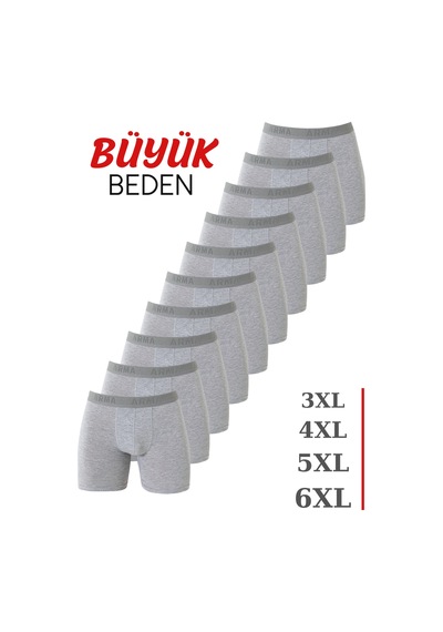 Arma Yıldız Gri 10'lu Paket Büyük Beden Erkek Boxer Pamuklu Likralı-gri