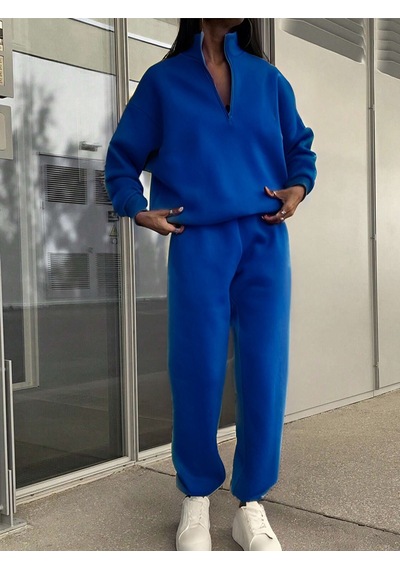 Basic Düz Fermuarlı Eşofman Takımı Sweatshirt Jogger - Sax Mavisi Oversize Şardonlu Dik Yaka Sax Mavisi Basic Düz Fermuarlı Eşofman Takımı Sweatshirt Jogger - Sax Mavisi Oversize Şardonlu Dik Yaka Sax Mavisi