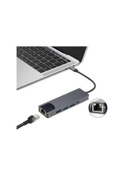 Type C To Pd+ssx2+hdtv+type C+rj45 Çevirici Adapter 5 Port
