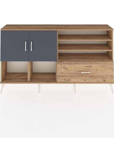 Arges Konsol 7 Raflı Tek Çekmeceli 2 Kapaklı 176x30x99 Çam-antrasit/çam Antrasıt/atlas Çam - Atlas Çam