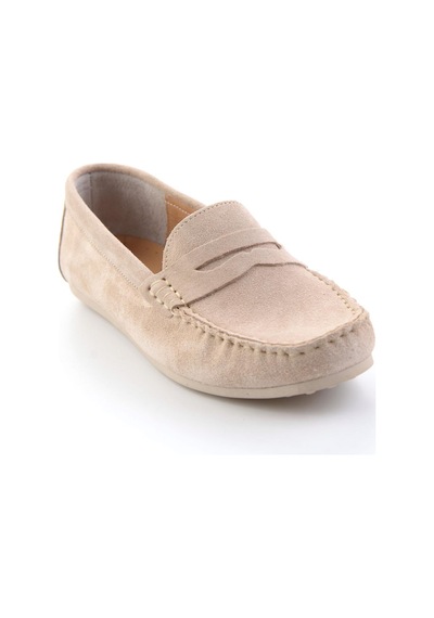 Bambi Bej Hakiki Deri Kadın Loafer Ayakkabı K01045035702 Bej