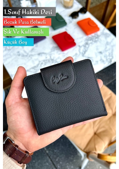Miosa Siyah Hakiki Deri Kadın Cüzdan Ufak Boy Şık Ve Kullanışlı Siyah