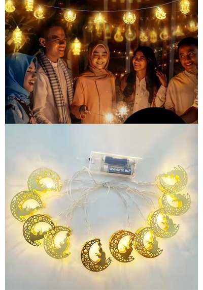 Ramazan Ayı Namaz Köşesi Metal Gold Led Pilli Kandil Dini Sembollü Süsleme Dekor Işığı Led Ambiyans Sarı