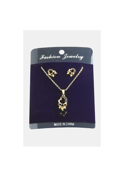 - 351 - Fiyong Zirkon Taşlı Set - Nazblsmm - Kolye Siyah Metal