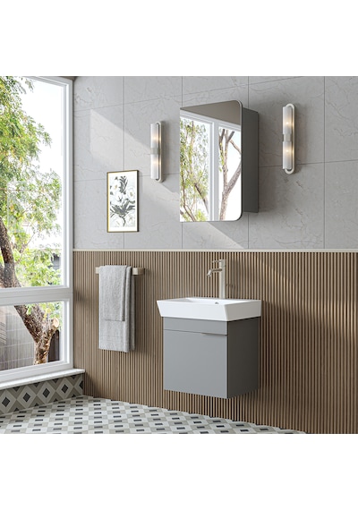Likya Mdflam Tek Kapaklı Lavabolu 49 Cm Banyo Dolabı + Üst Dolabı, Mini Lavabolu Banyo Dolabı Takımı Kül Gri Likya Mdflam Tek Kapaklı Lavabolu 49 Cm Banyo Dolabı + Üst Dolabı, Mini Lavabolu Banyo Dolabı Takımı Kül Gri