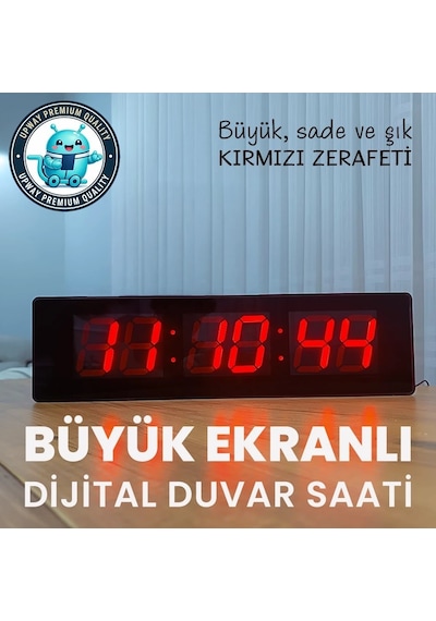 Upway 50x13,5 Kumandalı Büyük Dijital Duvar Saati Kronometre - Geri Sayım Luminova Led Teknolojisi Siyah - Kırmızı