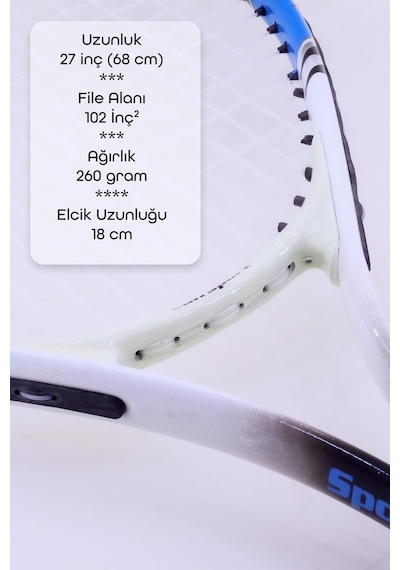 Deluxe 27 İnç Tenis Raketi Çantalı Yetişkin Tennis Racket L2 Grip 68 Cm Mavi 527