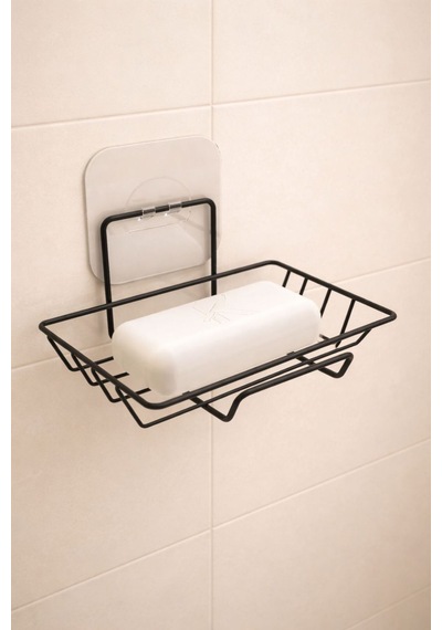 Karteya Yapışkanlı Dekoratif Sabunluk Banyo Düzenleyici Banyo Askı Aksesuar Sabunluk Siyah