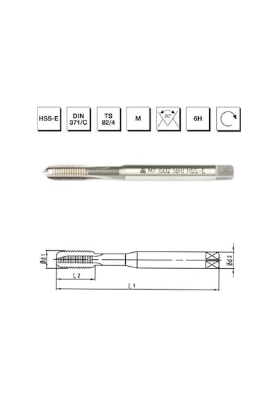 Mte Makina Takım M8 Hss - E Dın 371/c Metrik Normal Vidalı Düz Kanallı Makina Kılavuzu - B00105720800