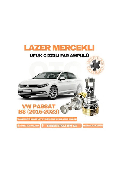 Volkswagen Passat B8 2015 - 2023 Kısa Far Uyumlu Mercek Led Ufuk Çizgili Far Ampulü Led Şimşek Etkili