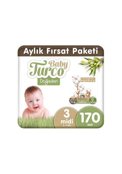 Baby Turco Doğadan Bebek Bezi 3 Numara Midi Aylık Fırsat Paketi 170 Adet