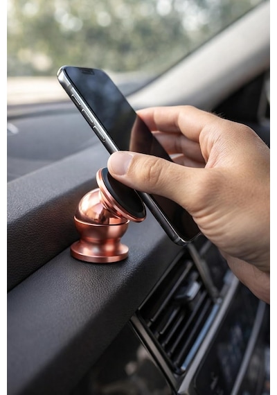 Araba Manyetik Telefon Tutucu 360 Derece Döner Mıknatıslı Mini Metal Stand Torpido Panel Yapışkanlı Universal Akıllı Telefon Tutacağı Tek Elle Kullanım Rose Gold 2 Mixed