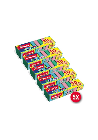 Vileda Rainbow Ekonomik Paket Düz Bulaşık Süngeri 10 x 5'li