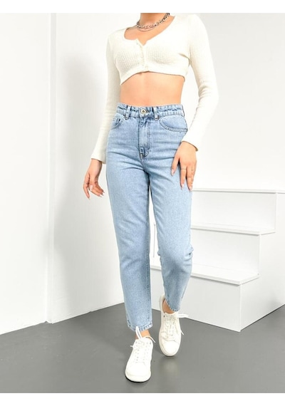 Mavi Kar Kadın Mom Jean Yüksek Bel Likrasız Pamuk Kot Pantolon Anna Model 001