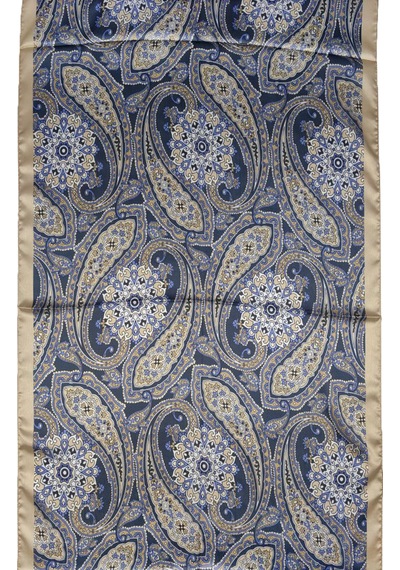 Mim Eşarp Sina İpek Etnik Desenli Jan Jan Şal 75x190 Cm Gold - Lacivert