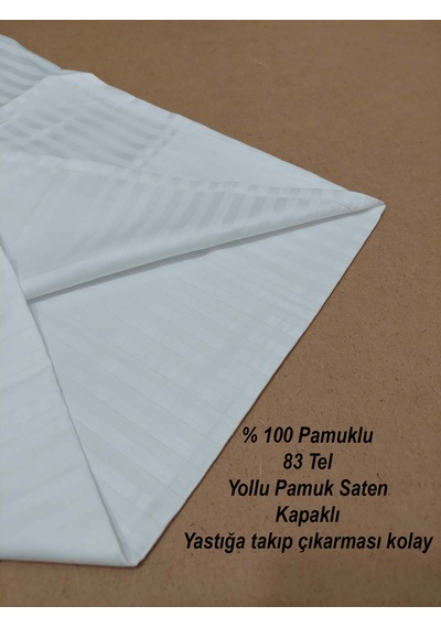 6'lı Otel Yastık Kılıfı Beyaz 50x70 | Yollu Pamuk Saten Kapaklı Otel Tekstili